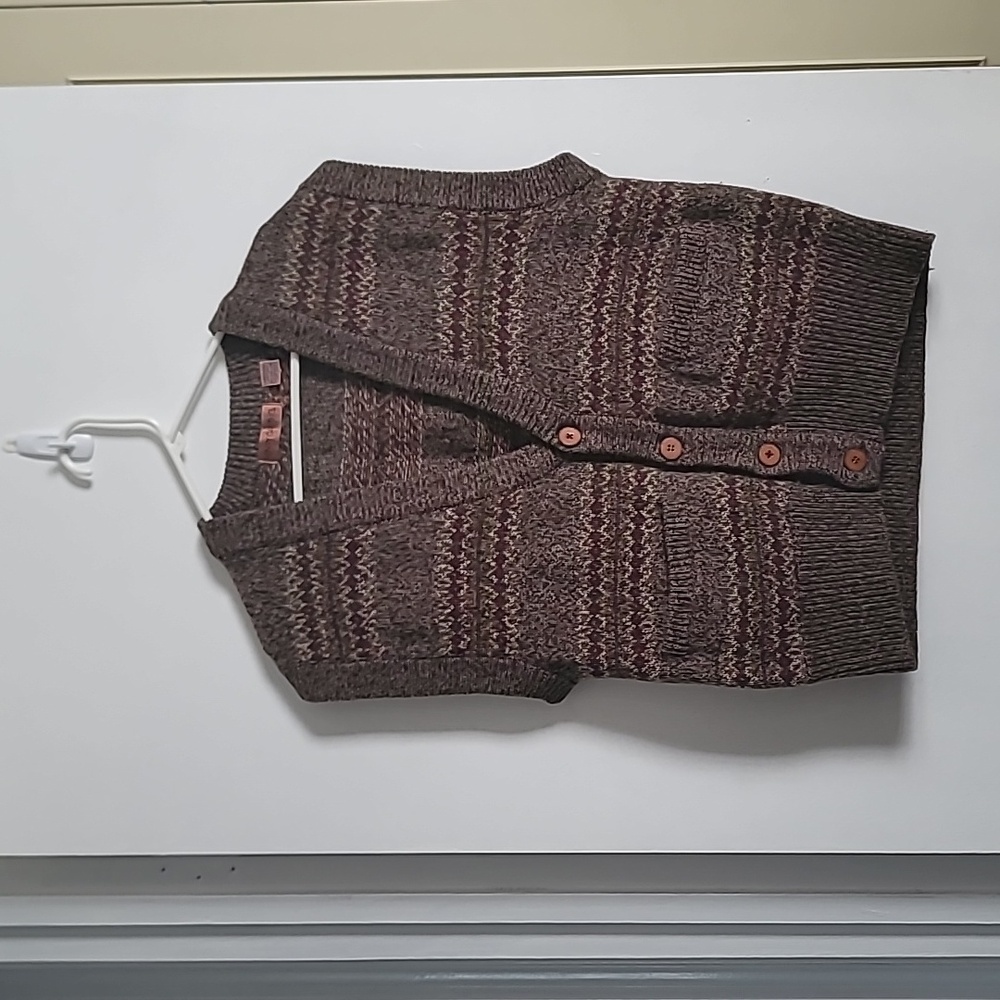 VINTAGE Brown and Maroon Fair Isle Kniy 100% Wool Vest - Mens M
